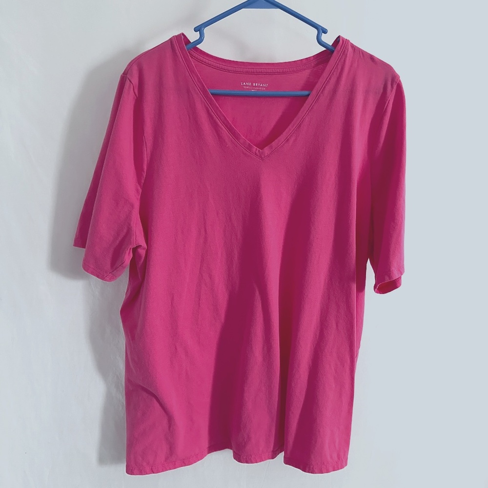 Lane Bryant Classic V-neck Tee t-shirt short sleeve knit Pink Flame 18/20